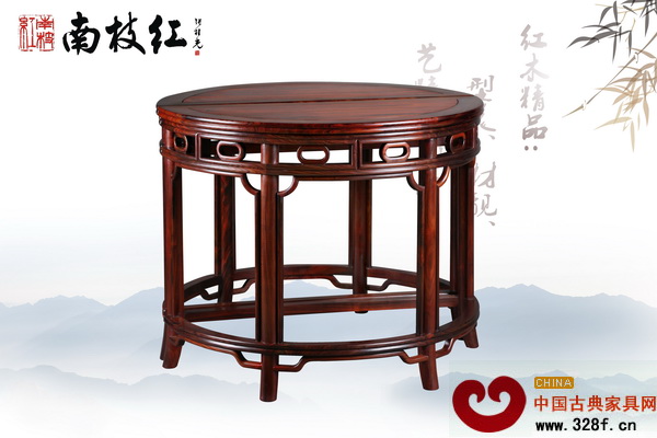 南枝红红木获奖产品“大红酸枝·明式枕环月牙桌” 南枝红红木获奖产品“大红酸枝·明式枕环月牙桌”