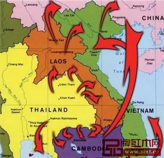 交趾黄檀走私流向示意图