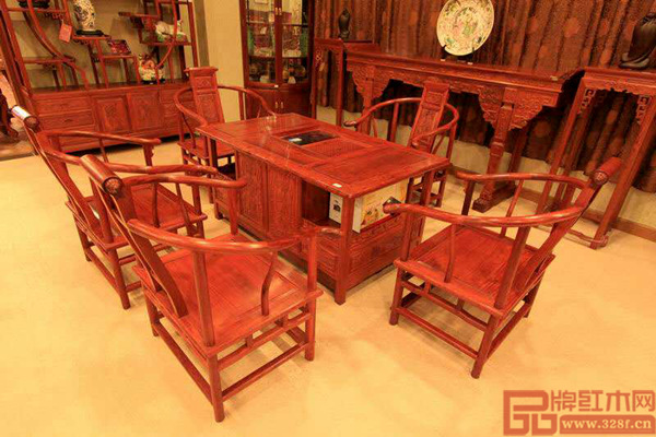 一品居家具缅甸花梨茶台 