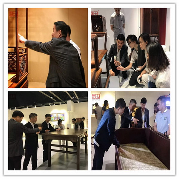 区氏臻品团队在2017香港“木趣居-家具中的嘉具”展览上仔细观看和研究家具 区氏臻品团队在2017香港“木趣居-家具中的嘉具”展览上仔细观看和研究家具
