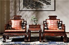 御乾堂 中式古典红木家具 大红酸枝 老红木 交趾黄檀 榫卯制作 客厅书房大堂 卷书椅三件套