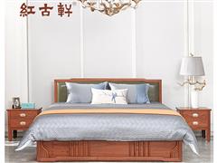 红古轩 新中式全实木床 花梨木1.8米红木 简约双人大床 主卧室婚床