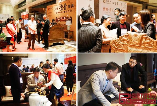 “2019匠心最美红木新品品鉴会”现场,众多经销商认真了解、体验红木家具新品 “2019匠心最美红木新品品鉴会”现场,众多经销商认真了解、体验红木家具新品