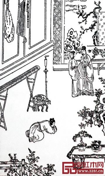 明《丹桂记》版画中的落地宫灯 明《丹桂记》版画中的落地宫灯