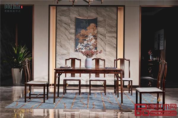 闲适红木黑酸枝新中式《观日方餐桌》 闲适红木黑酸枝新中式《观日方餐桌》