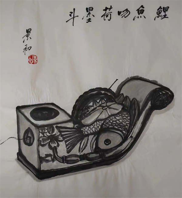 鲤鱼吻荷墨斗 鲤鱼吻荷墨斗