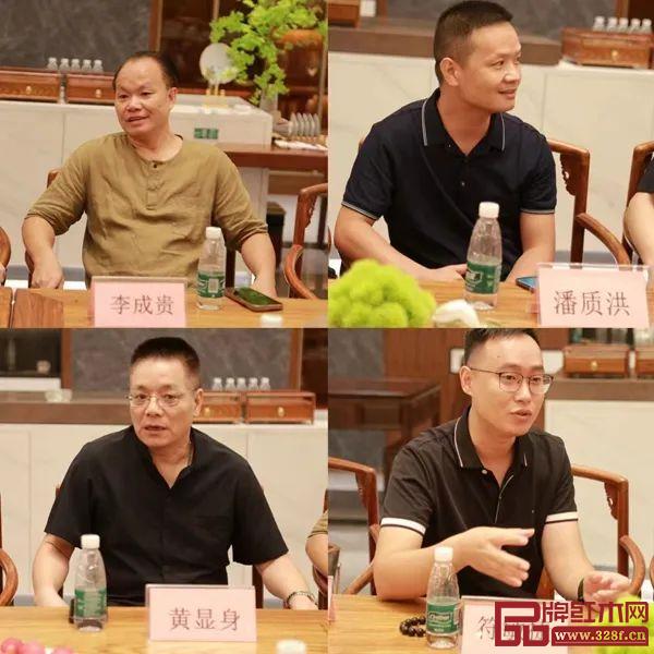 中山市红木古典家具学会执行会长李成贵(左上)、副会长潘质洪(右上)、副会长黄显身(左下)、副会长符敏捷(右下)发言 中山市红木古典家具学会执行会长李成贵(左上)、副会长潘质洪(右上)、副会长黄显身(左下)、副会长符敏捷(右下)发言
