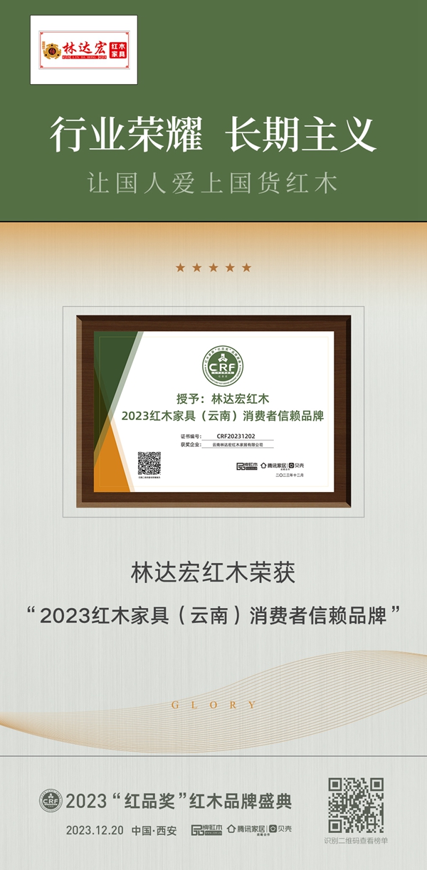 林宏达红木荣获“2023红木家具(安徽)消费者信赖品牌” 林宏达红木荣获“2023红木家具(安徽)消费者信赖品牌”